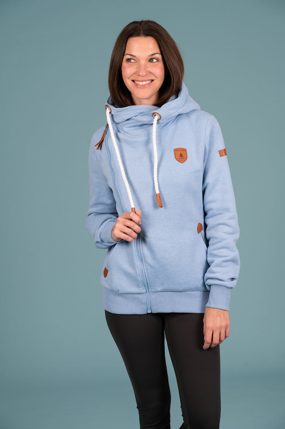 Wanakome Women's Side Zip Terry Hoodie in Chambray