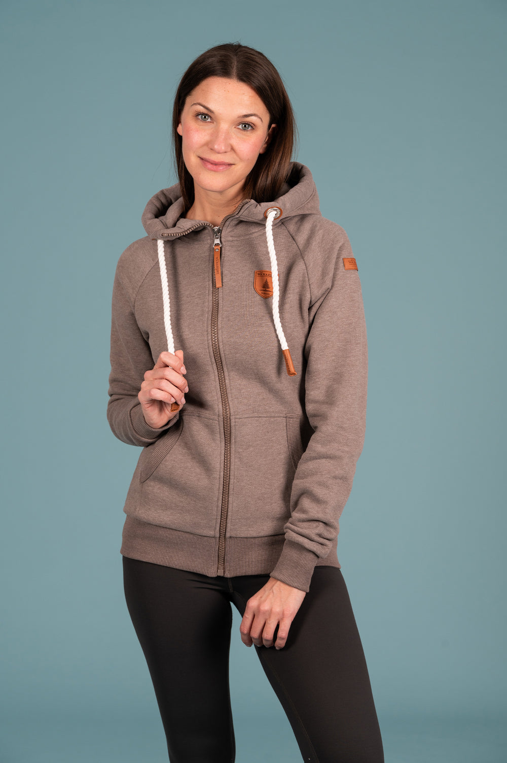 Wanakome Hera Women's Terry Front Zip Hoodie in Chocolate Chip
