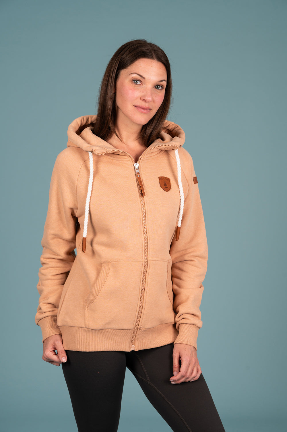 Wanakome Hera Women's Terry Front Zip Hoodie in Cookie