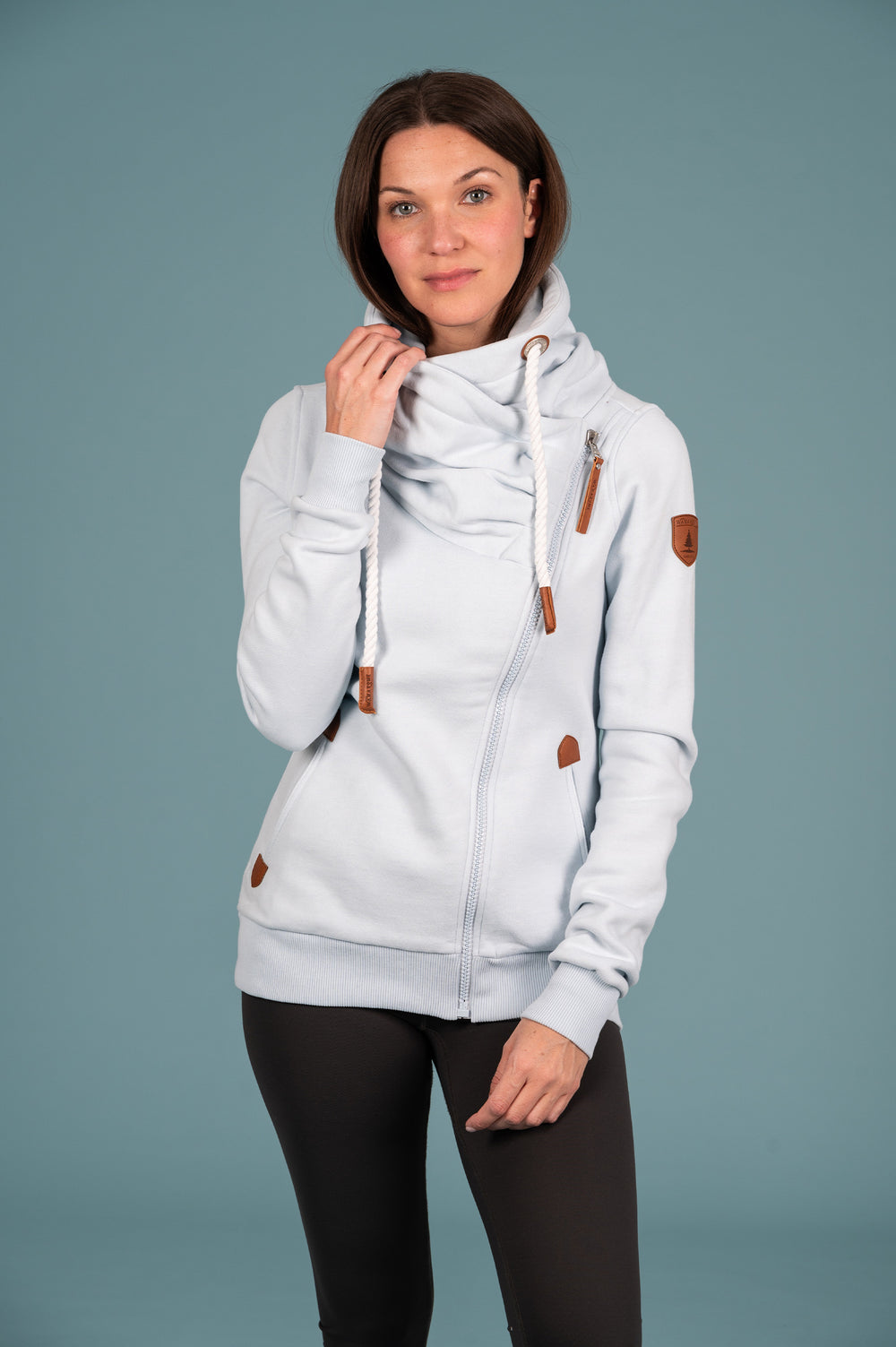 Wanakome Hestia Women's Terry Side Zip Cowl Neck in Cloud