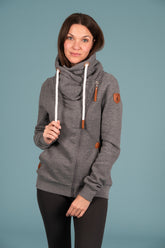 Wanakome Hestia Women's Terry Side Zip Cowl Neck in Dark Heather Grey