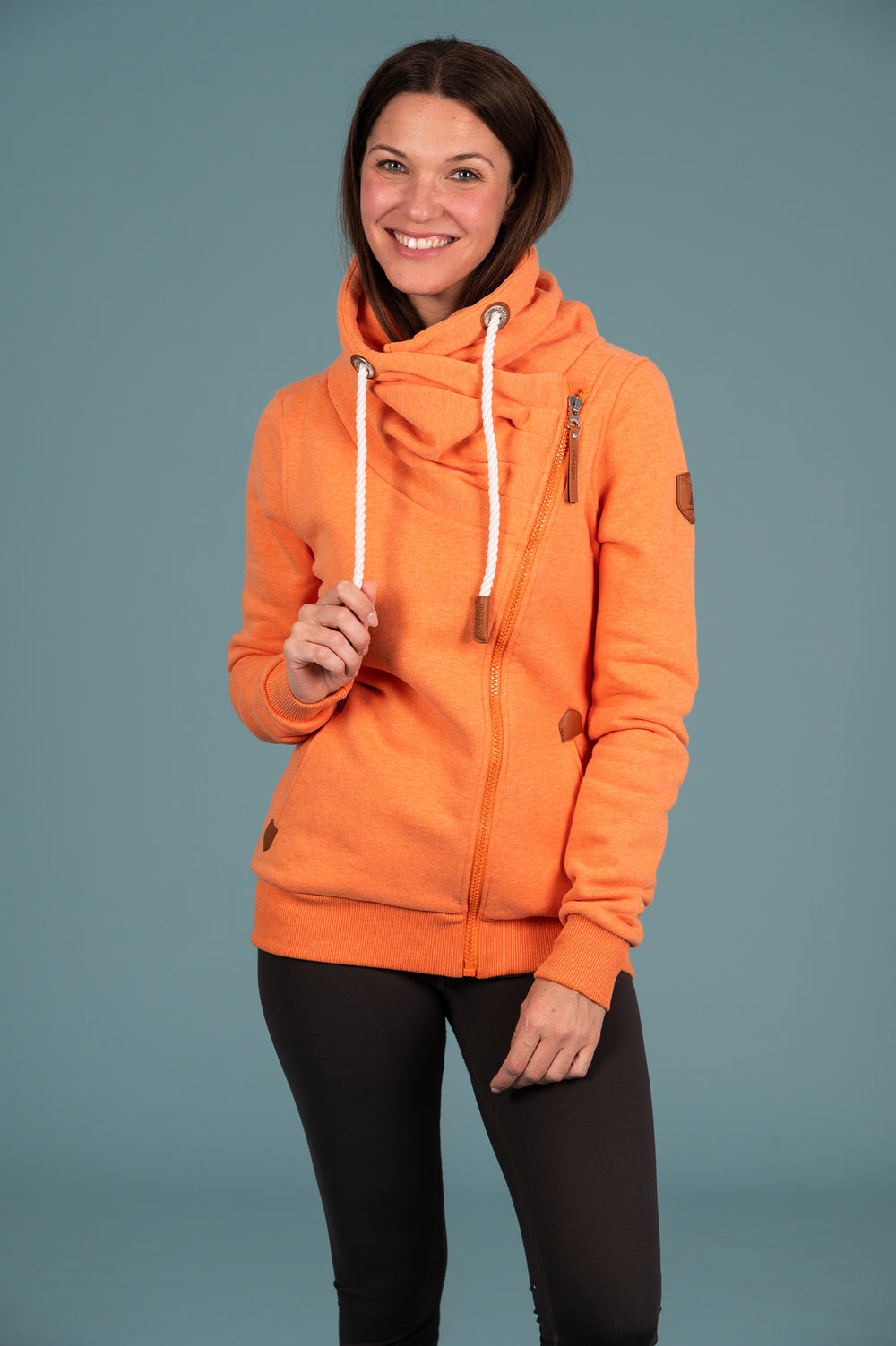 Wanakome Hestia Women's Terry Side Zip Cowl Neck in Pumpkin