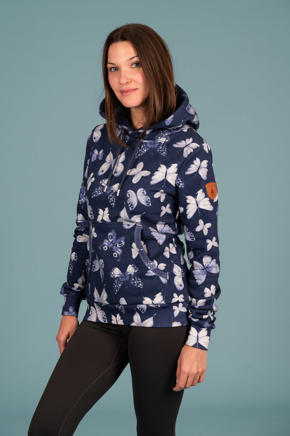 Wanakome Women's Namya Hoodie in Indigo Butterfly Print