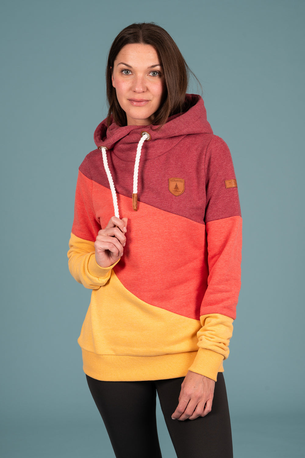 Wanakome Women's Selene Terry Colorblock Pullover Hoodie in Rhubarb Mix