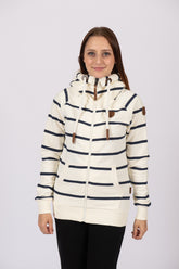 Hera Printed Wide Stripe Oatmeal Full-Zip Hoodie