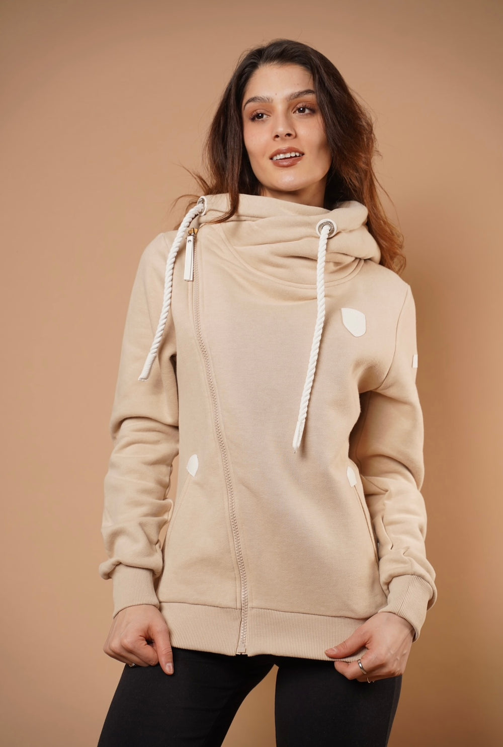 Wanakome Women's Side Zip Terry Hoodie in Sand