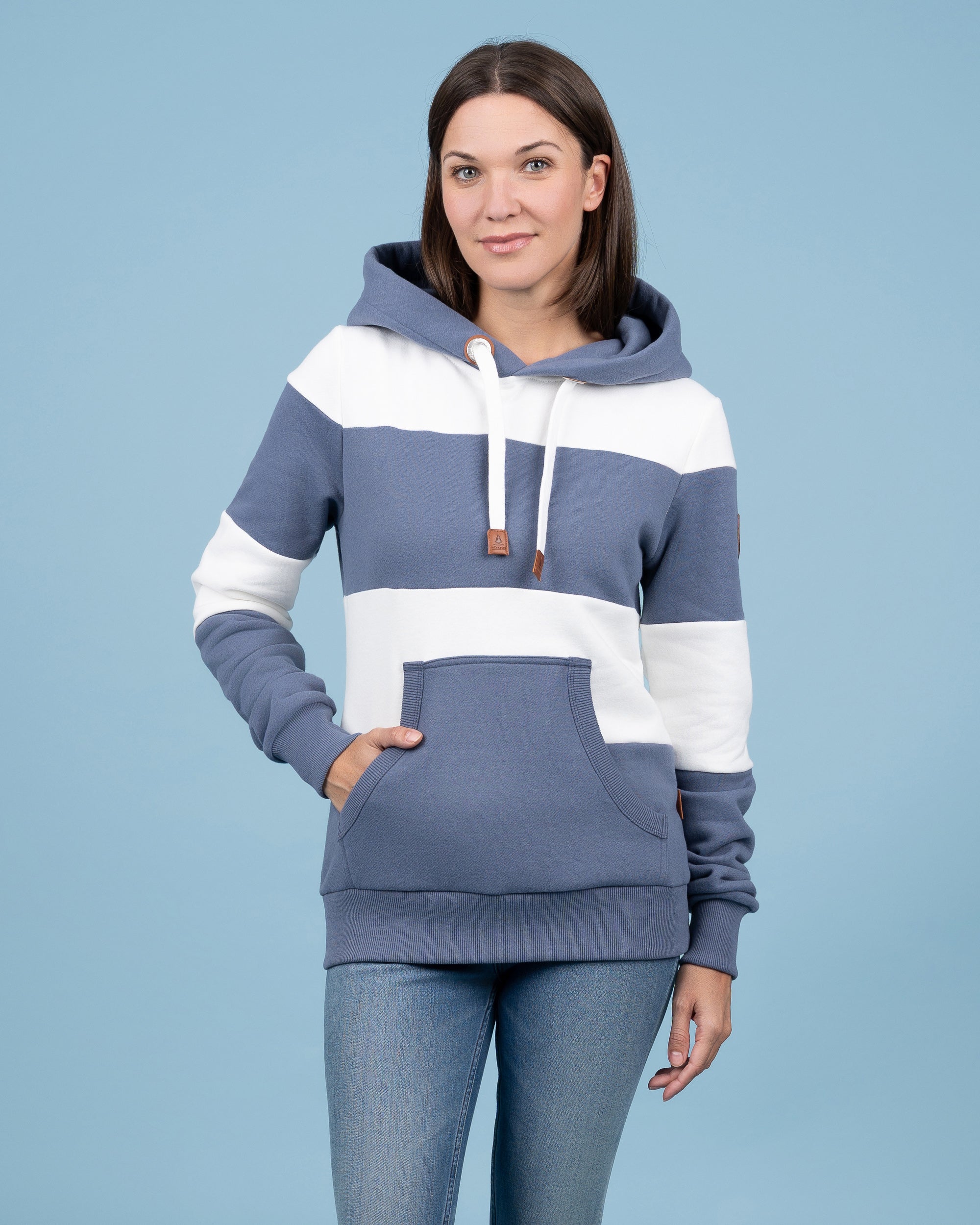 Lilia Grey Blue Striped Hoodie