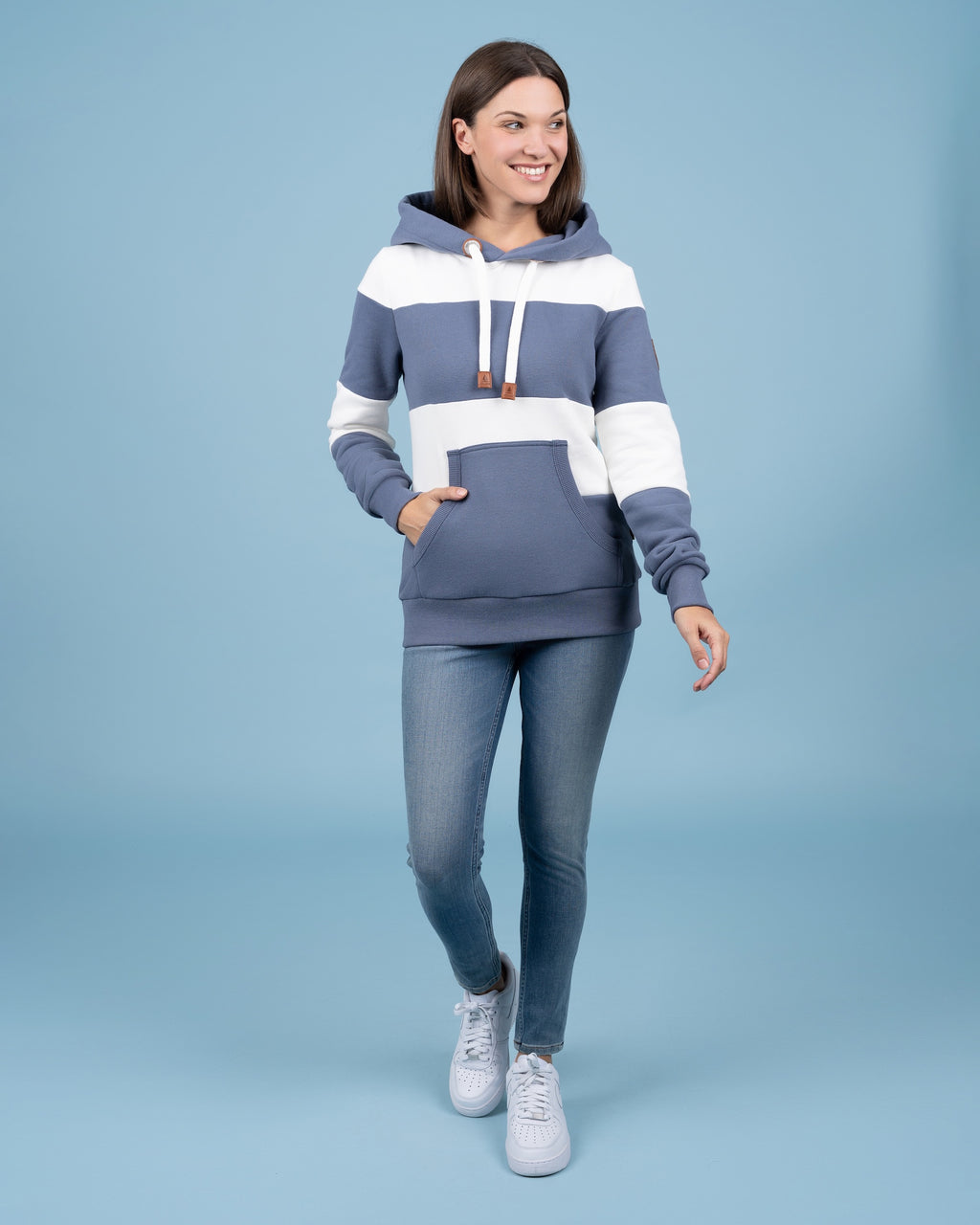 Lilia Grey Blue Striped Hoodie