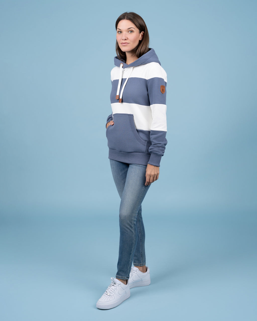 Lilia Grey Blue Striped Hoodie