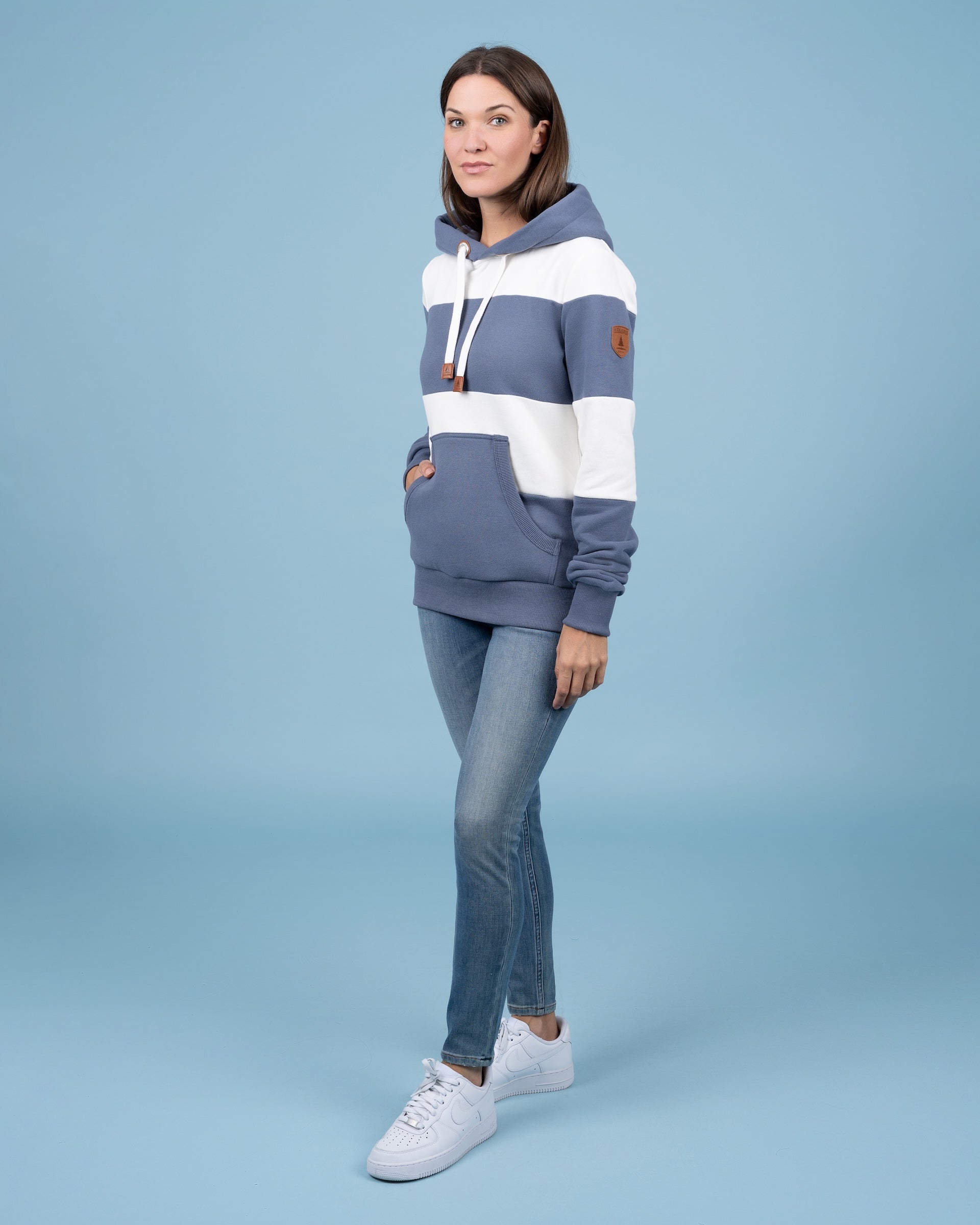 Lilia Grey Blue Striped Hoodie