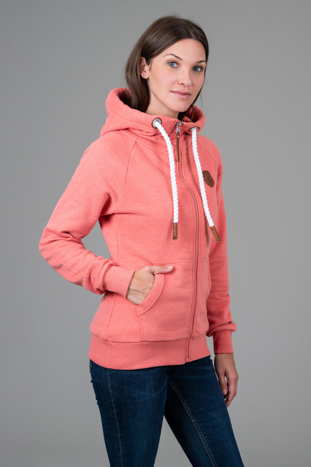 Hera Coral Pink Full-Zip Hoodie