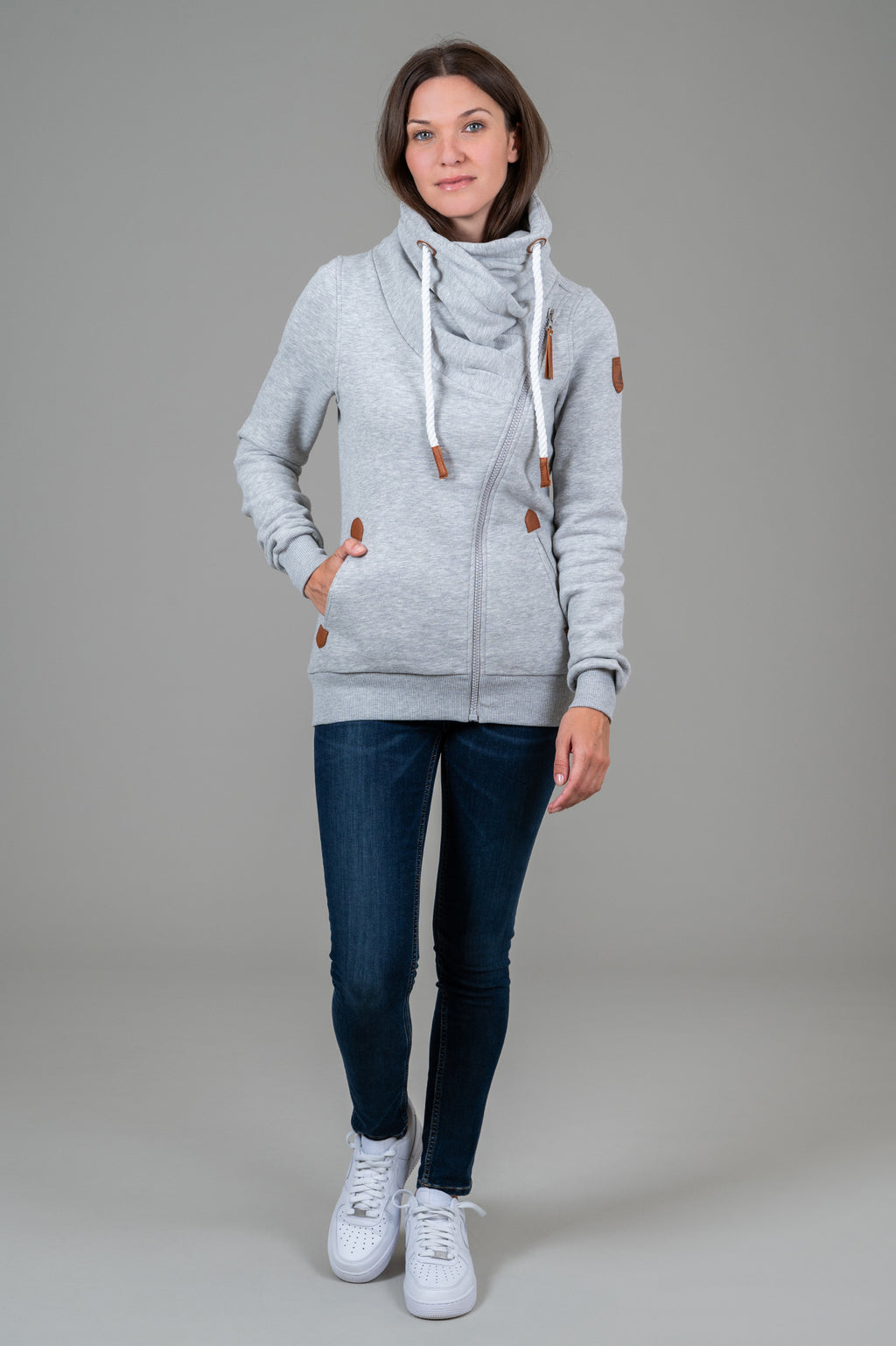 Hestia Light Heather Grey Zip Cowl Neck