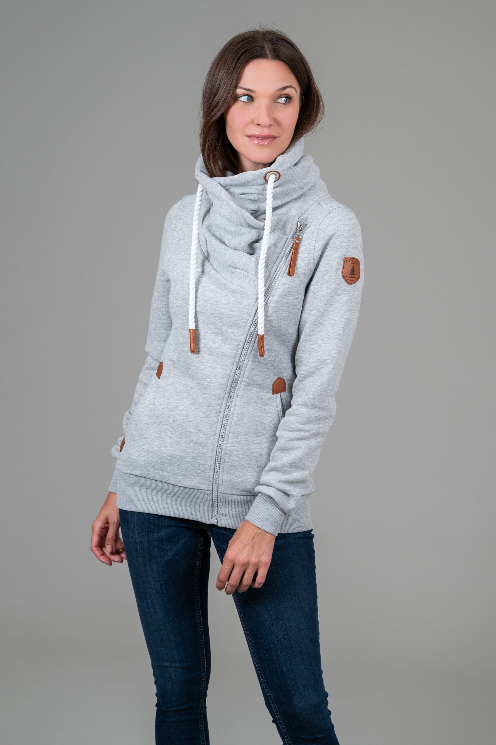 Hestia Light Heather Grey Zip Cowl Neck