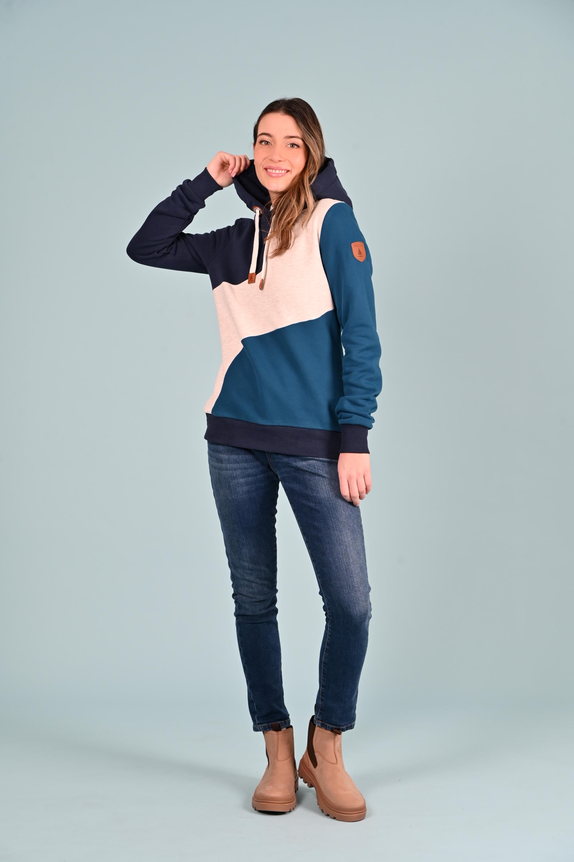 Indie Contrast Panel Hoodie Teal Mix Secondary image