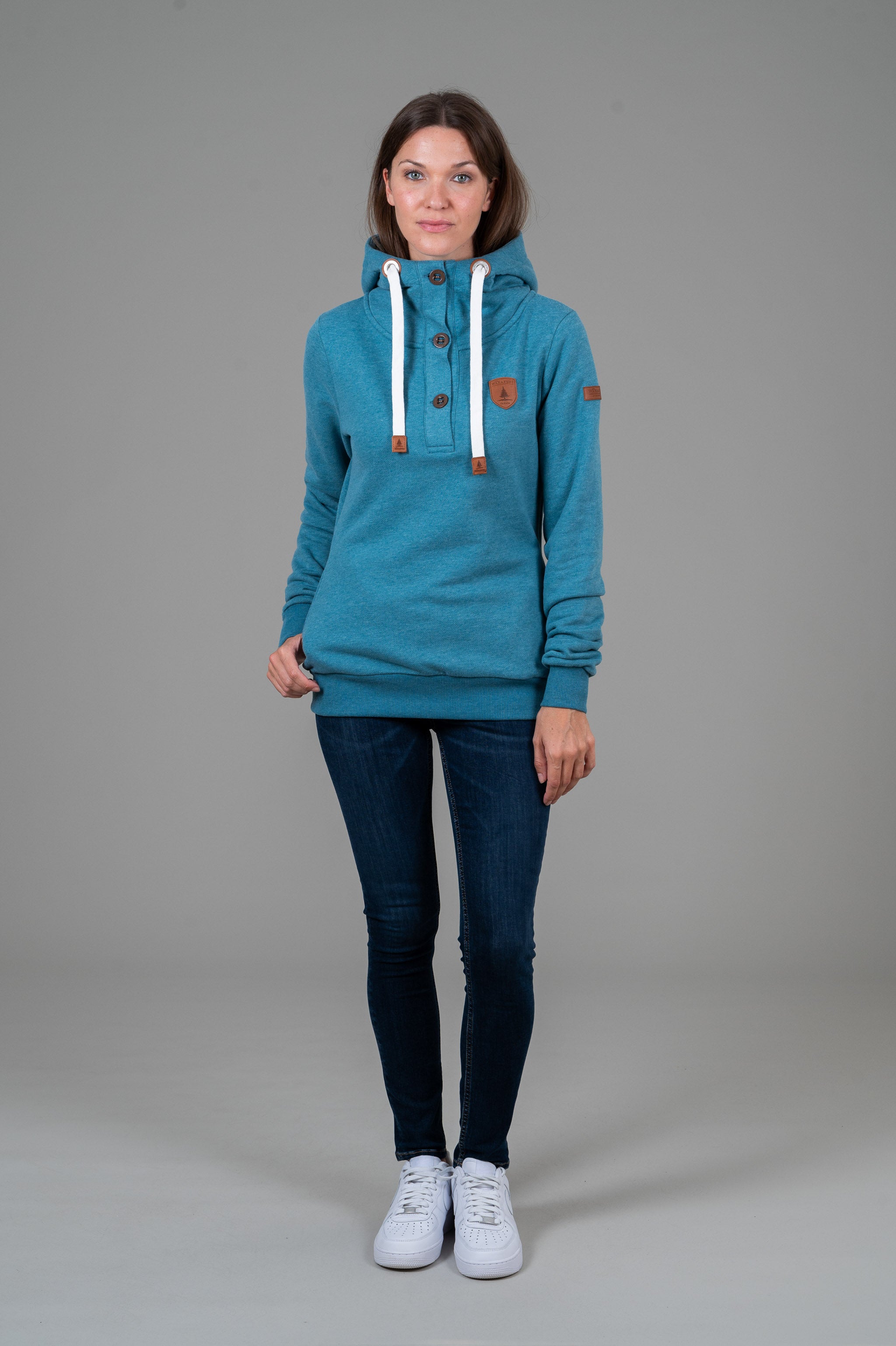 Jas Peacock Blue Button Neck Hoodie Secondary image