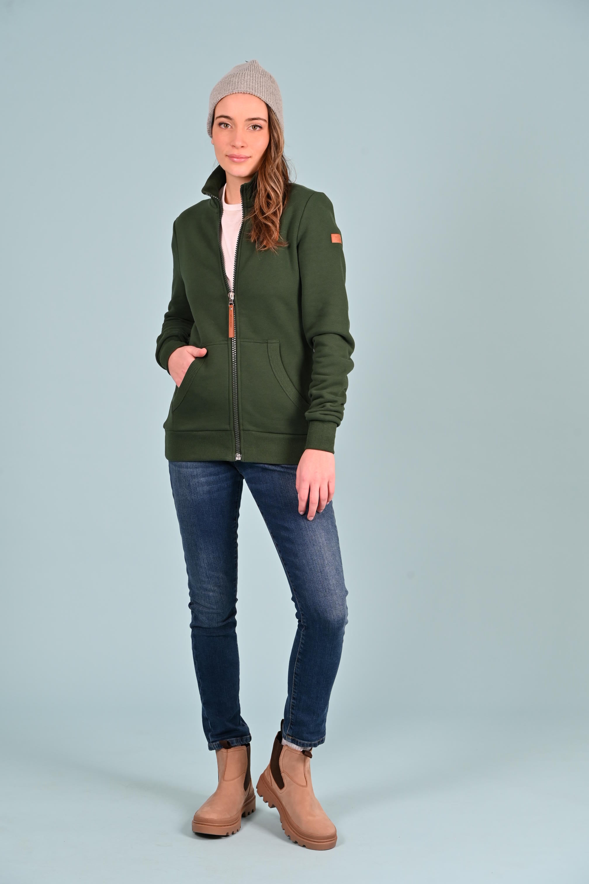 Marla Full-Zip Rib Neck Sweatshirt Deep Forest Secondary image