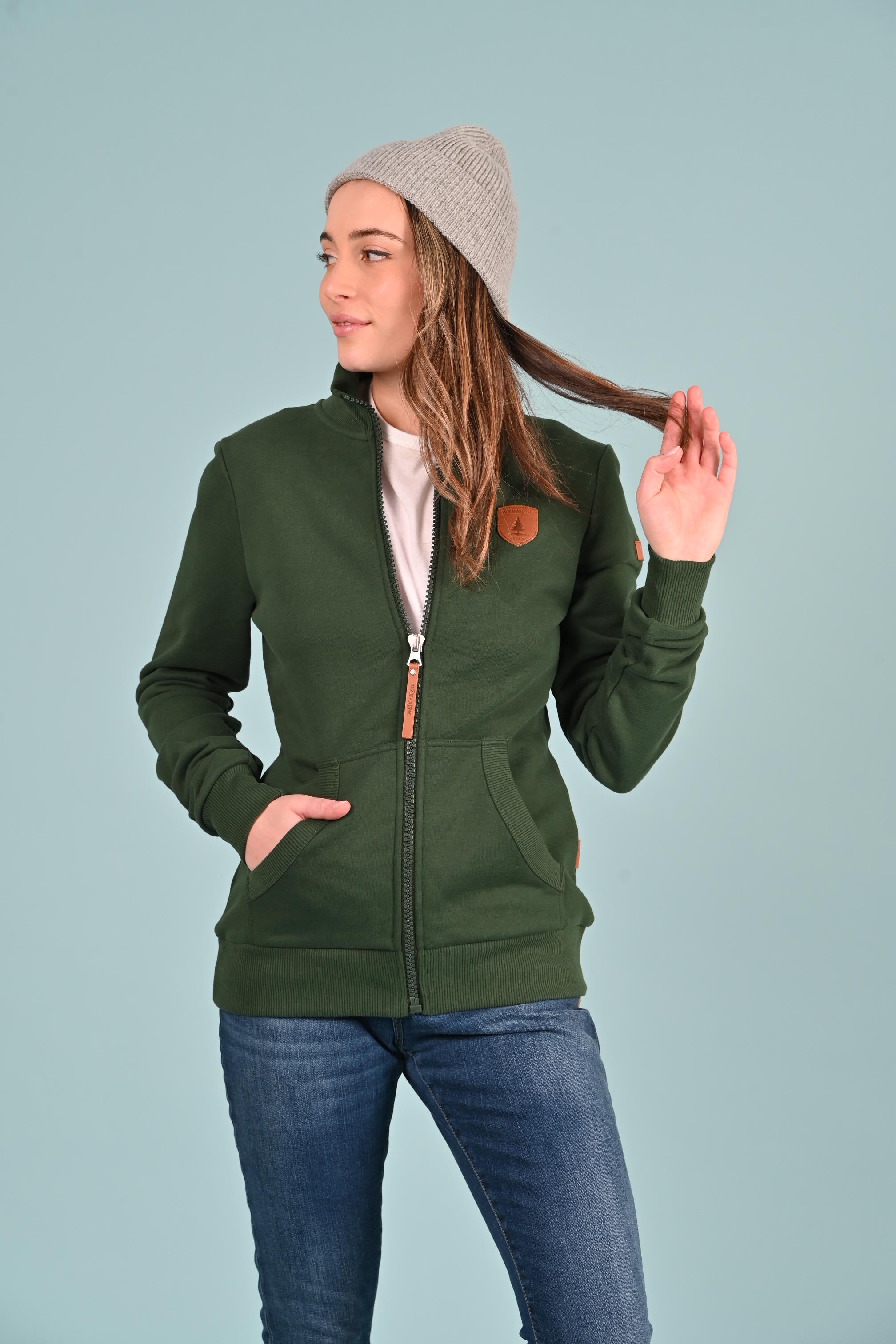 Marla Full-Zip Rib Neck Sweatshirt Deep Forest Main image