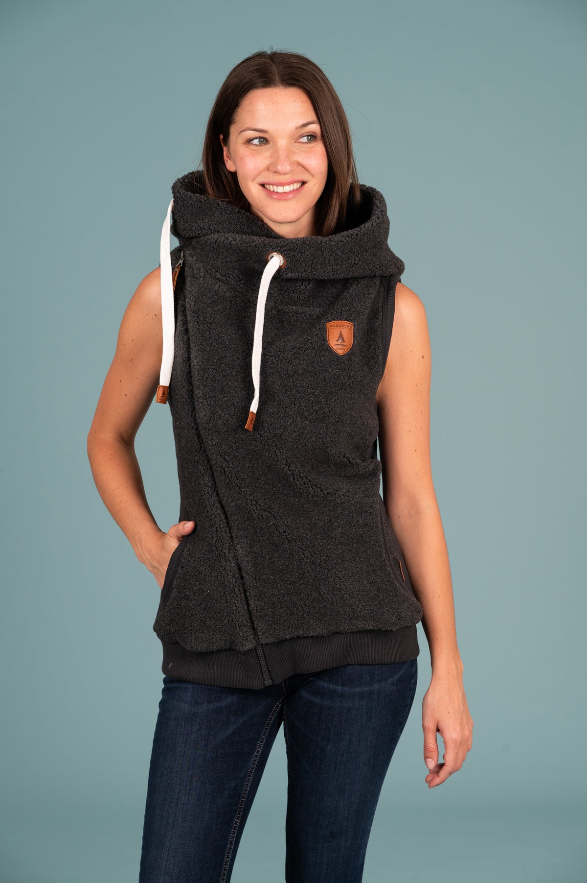 Gilet à capuche Zoe Sherpa gris chiné foncé