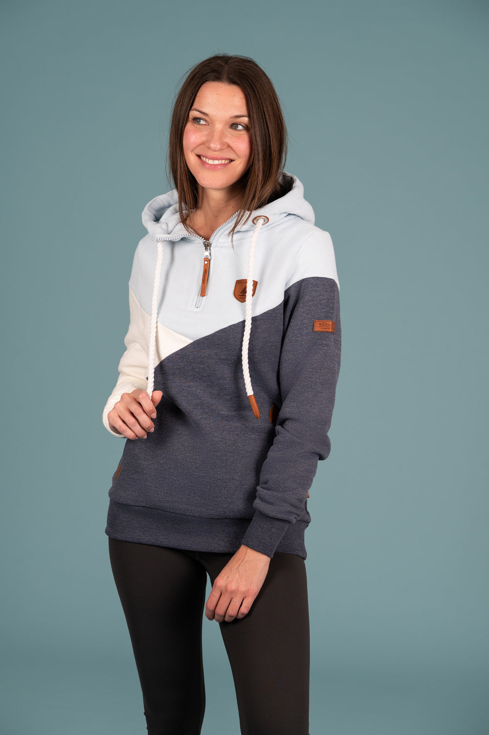 Wanakome Roxy Women's Color-Block Pullover Terry Hoodie in Navy Mix