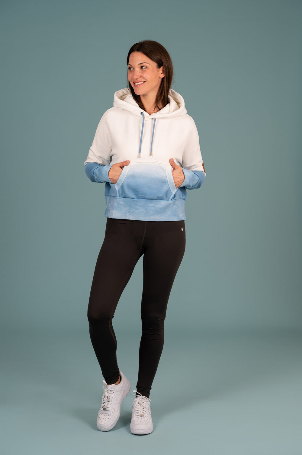 Wanakome Women's Dip Dyed Cropped Zenni Hoodie in Chambray