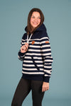 Wanakome Women's Grace Oatmeal Stripe Hoodie in Navy