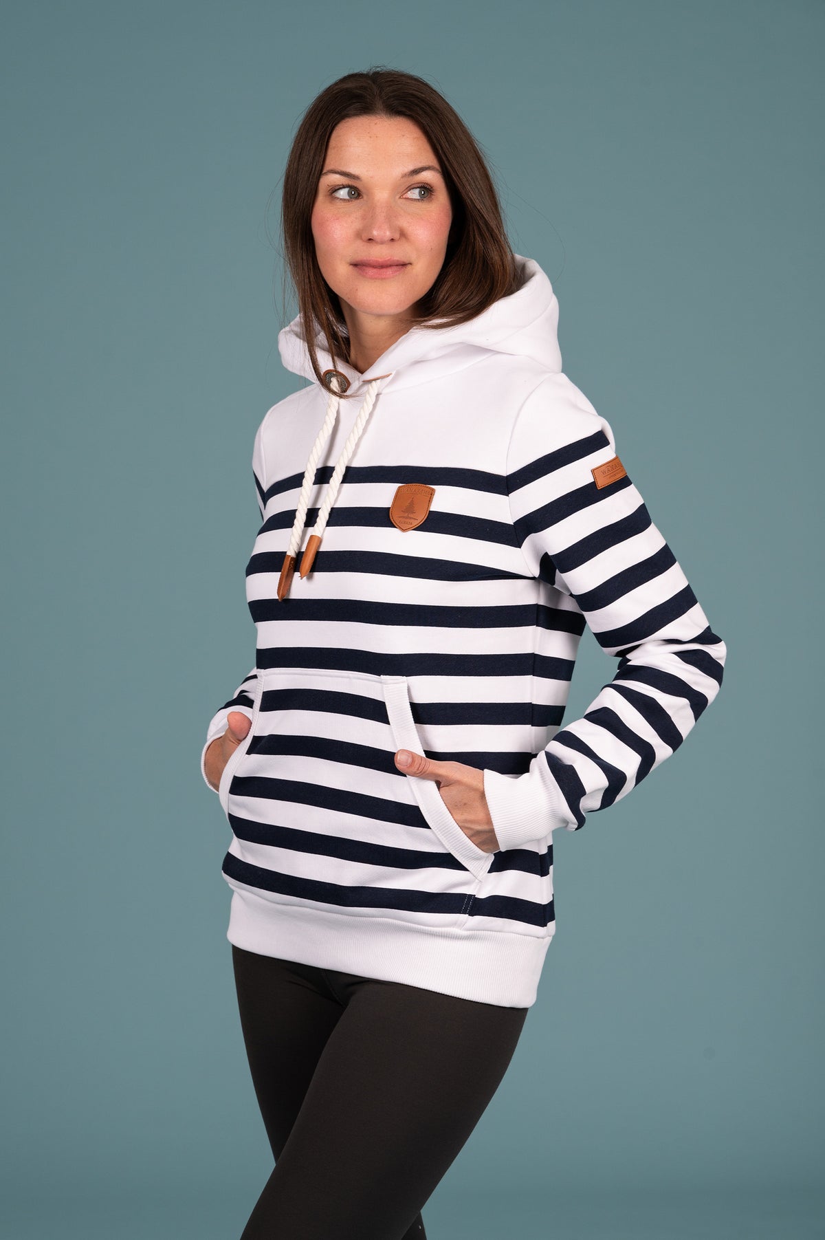 Wanakome Women's Grace Navy Stripe Hoodie in White