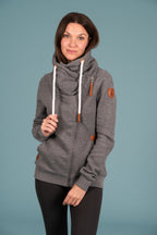 Wanakome Hestia Women's Terry Side Zip Cowl Neck in Dark Heather Grey
