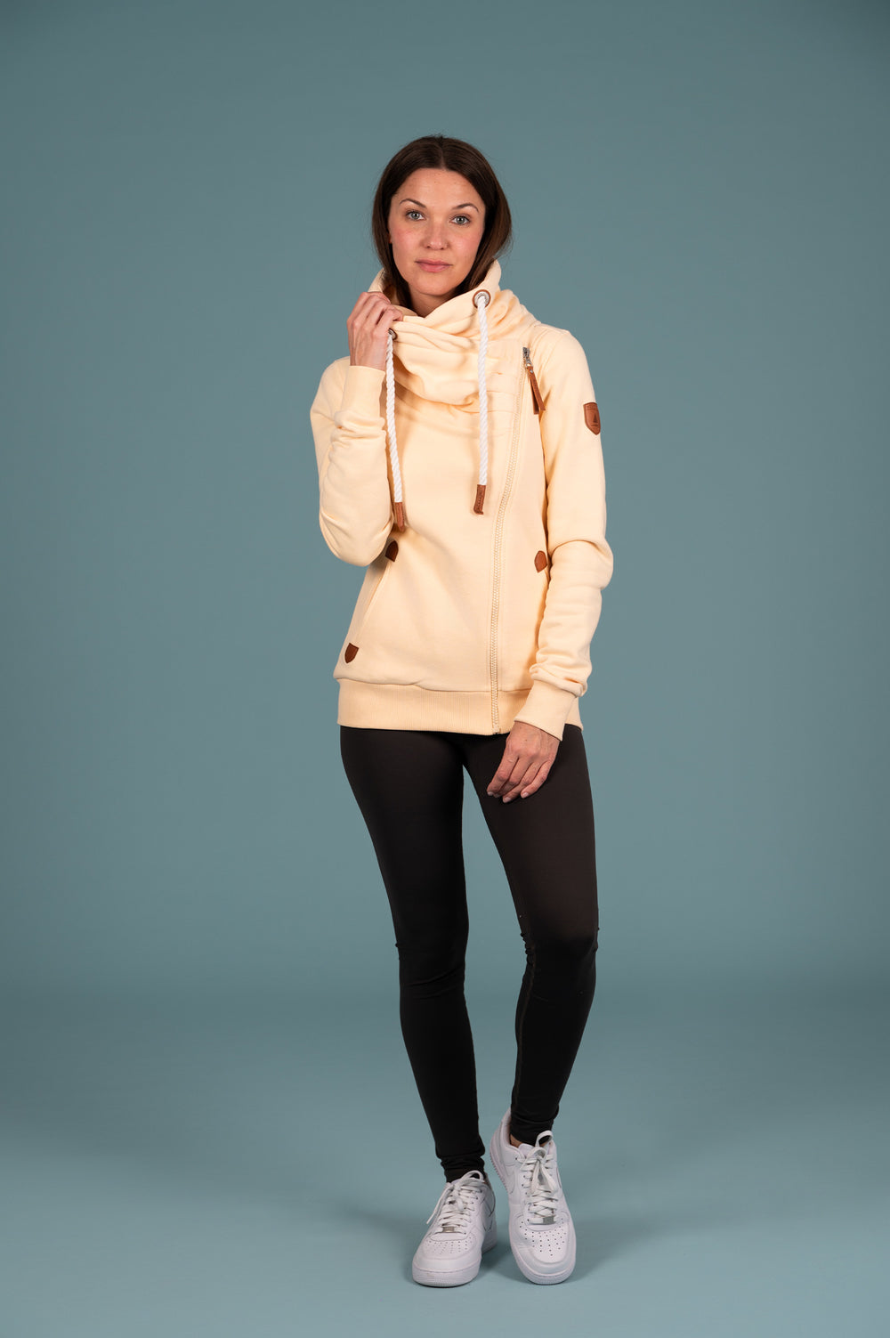 Wanakome Hestia Women's Terry Side Zip Cowl Neck in Melon