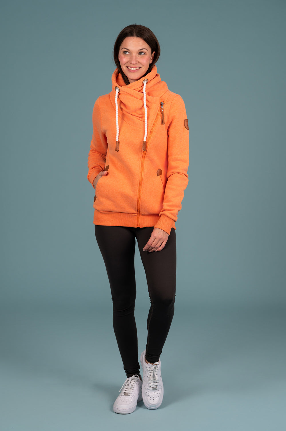 Wanakome Hestia Women's Terry Side Zip Cowl Neck in Pumpkin