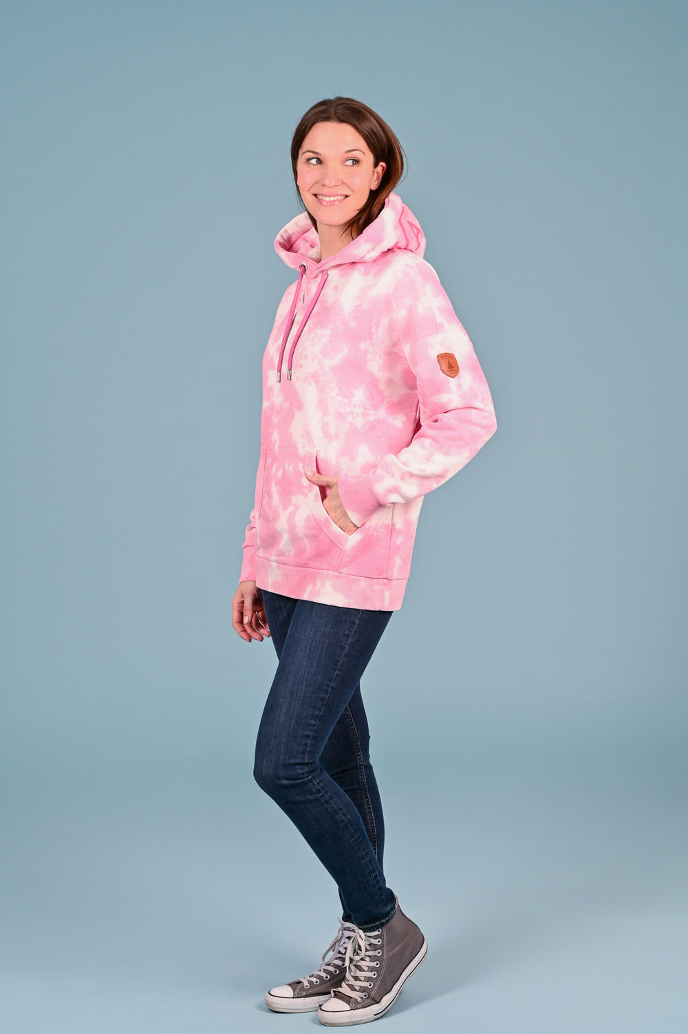 Wanakome women's Billie Tie Dye Oversized Pullover Terry Hoodie in Pink