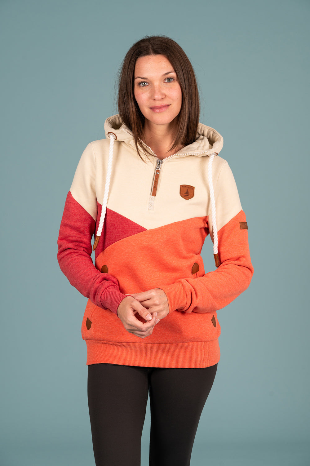 Wanakome Women's Colorblock Pullover Terry Hoodie in Sanguine Mix