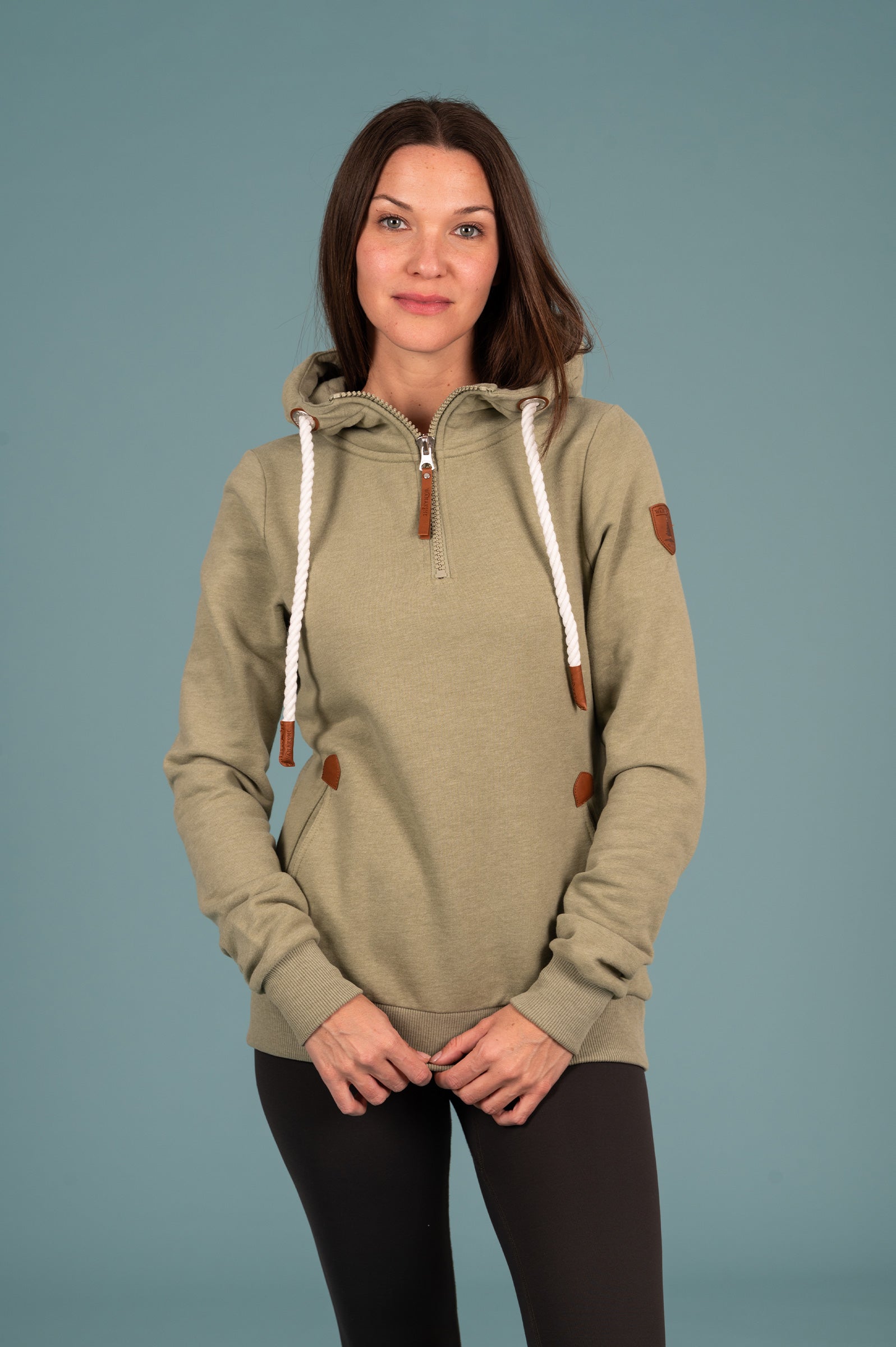 Wanakome Women's Ivy Half-Zip Hoodie in Army DD Main image