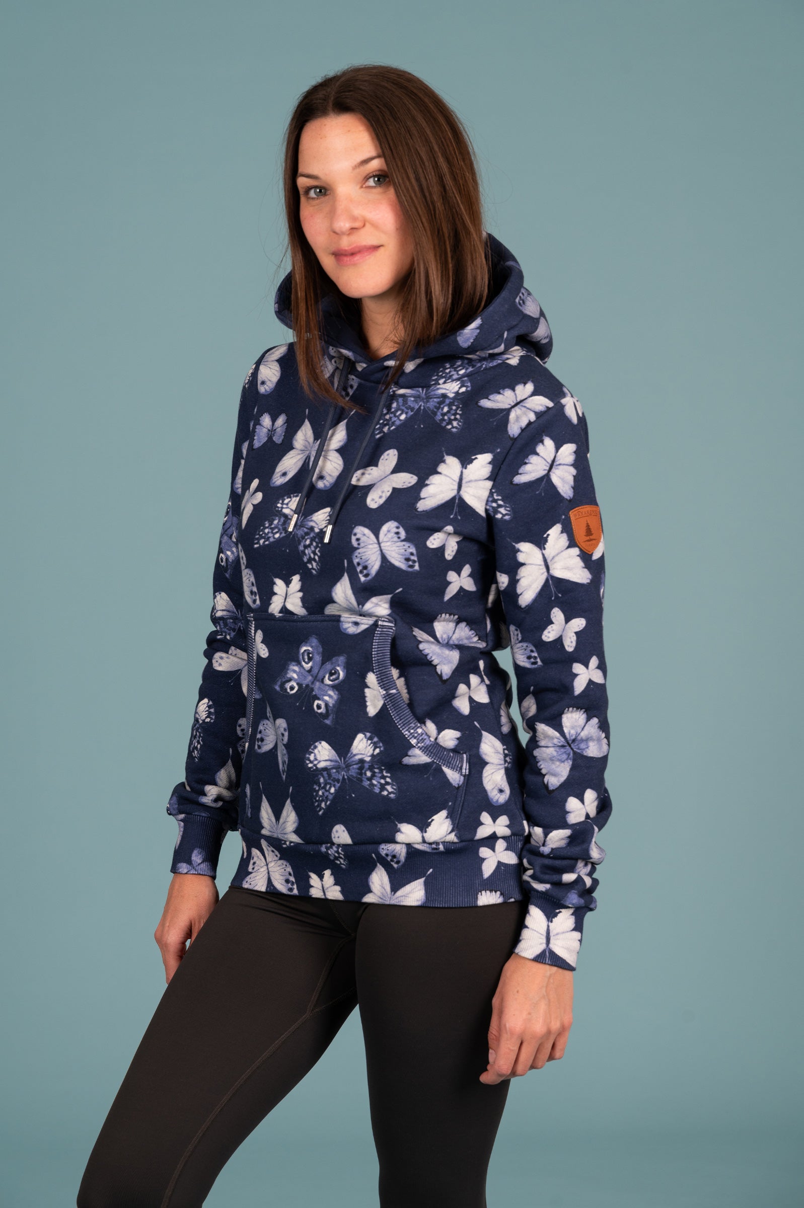 Wanakome Women's Namya Hoodie in Indigo Butterfly Print Main image