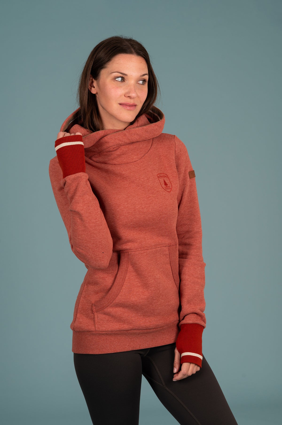 Wanakome Women's Rubia Stripe Detail Pullover Hoodie in Burnt Red