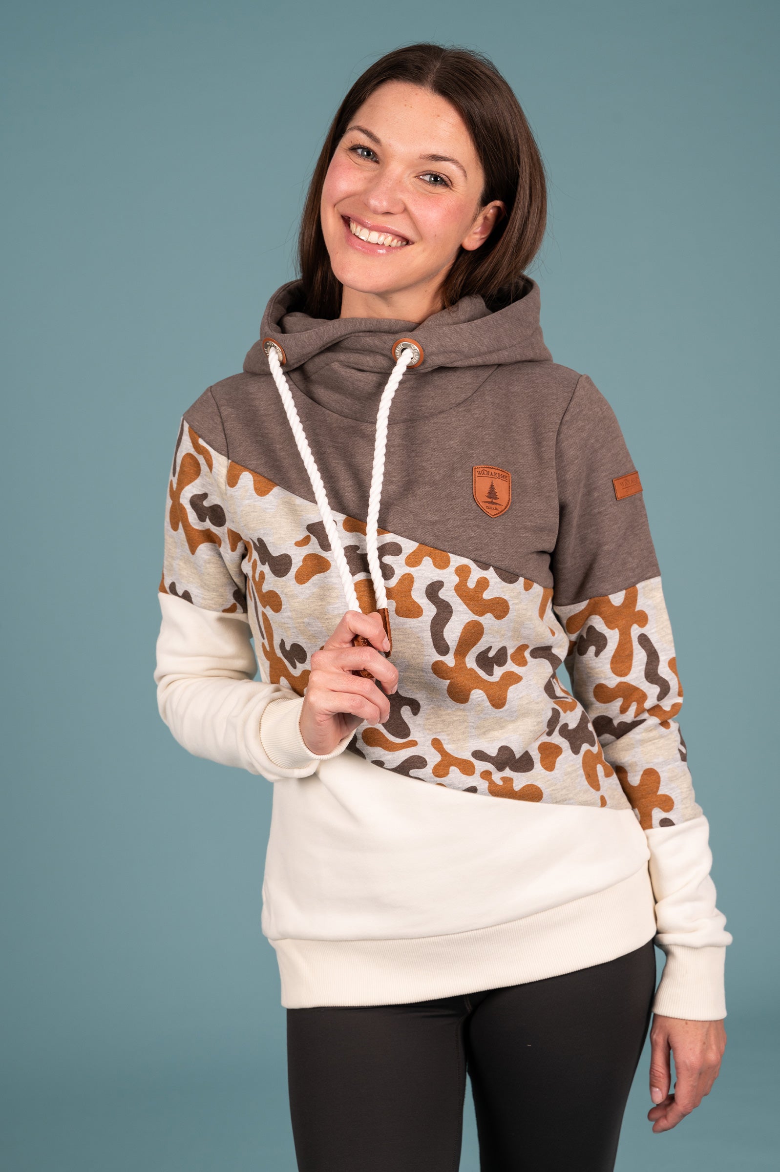 Wanakome Women's Selene Terry Colorblock Print Pullover Hoodie in Choco Chip Mix Main image