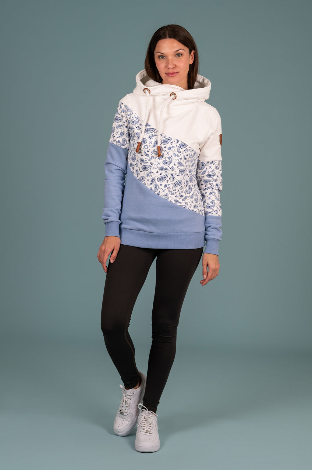 Wanakome Women's Selene Ivory Mix Color Block Print Hoodie