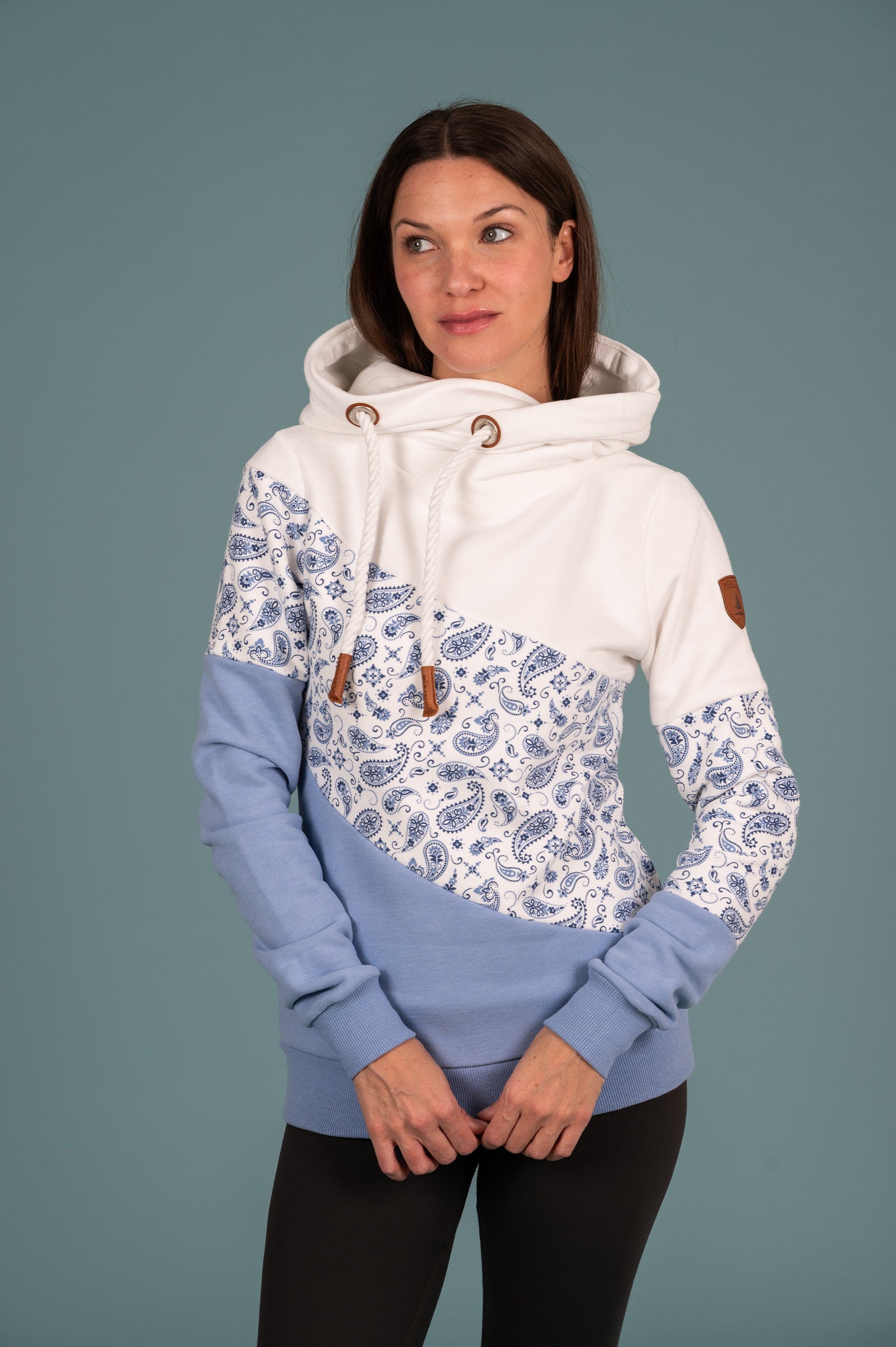 Wanakome Women's Selene Ivory Mix Color Block Print Hoodie Main image