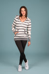 Wanakome Women's Striped Hoodie in Shelby Light Heather Grey