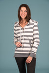 Wanakome Women's Striped Hoodie in Shelby Light Heather Grey