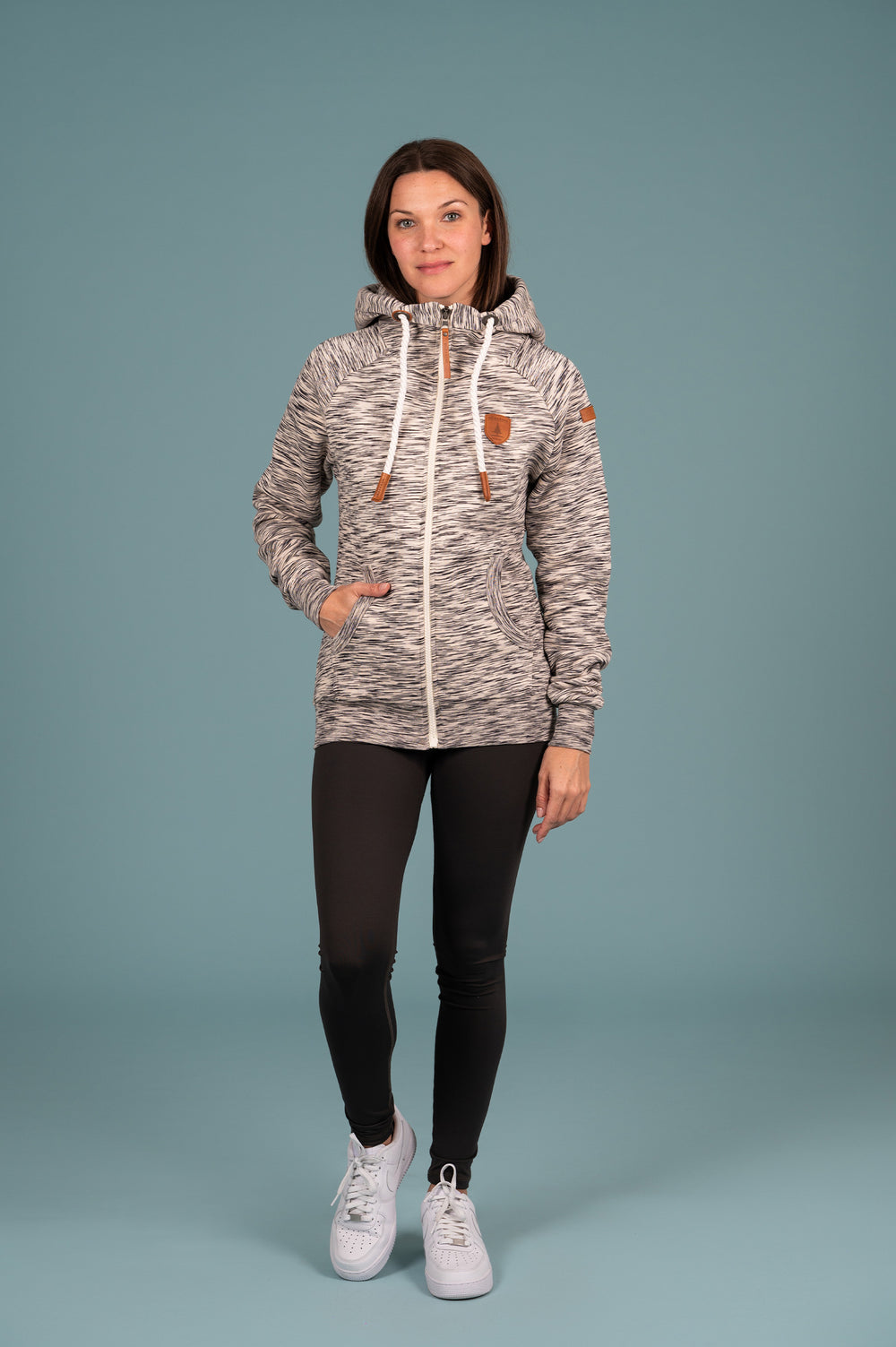 Wanakome Margot Women's Terry Front Zip Hoodie in Grey Space Dye