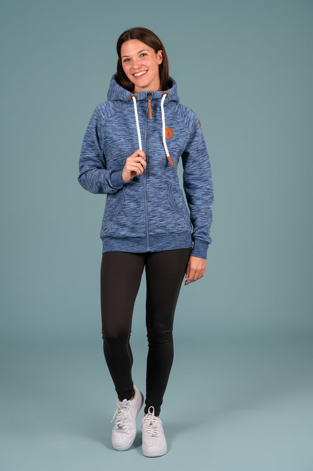 Wanakome Margot Women's Terry Front Zip Hoodie in Navy Space Dye
