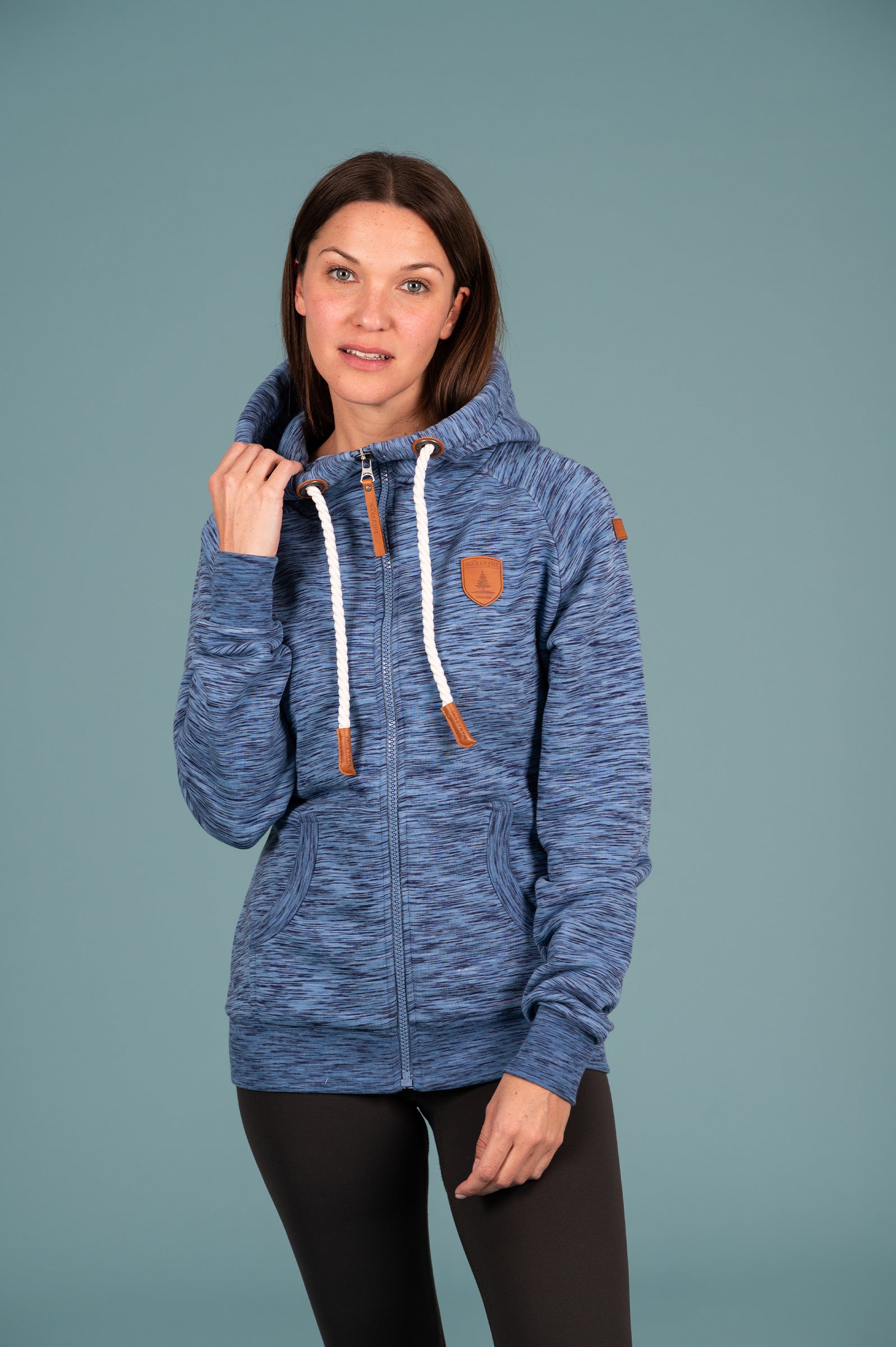 Wanakome Margot Women's Terry Front Zip Hoodie in Navy Space Dye Image principale