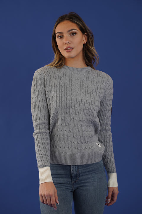 Raven Light Heather Grey Cable Knit Sweater