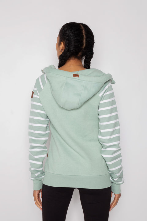 Hera Printed Stripe Sleeve Green Bay Zip Hoodie