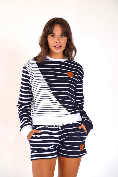 Murota Stripe-Blocked Pullover In Navy