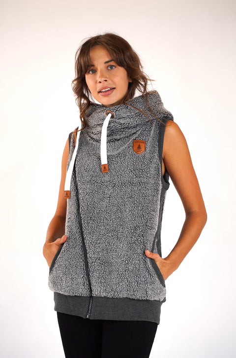 Zoe Sherpa Dark Heather Grey Hoodie Vest
